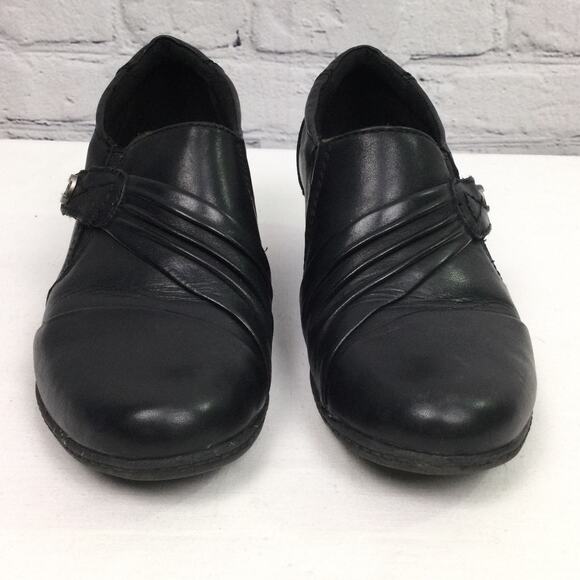 Earth Origins Madison Round Toe Chunky Heel Black Leather Slip On Women's Size 7 - Picture 2 of 13